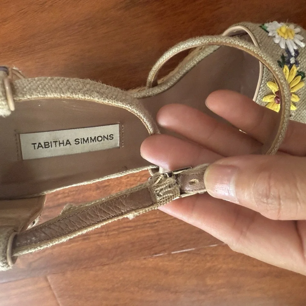 Tabitha Simmons Jute Espadrille Floral Wedge Heels Size 37 US Sz 7 Italy